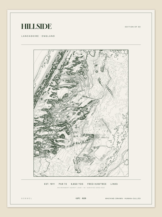 Hillside, Lancashire topographic golf course print