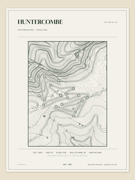 Huntercombe, Oxfordshire topographic golf course print