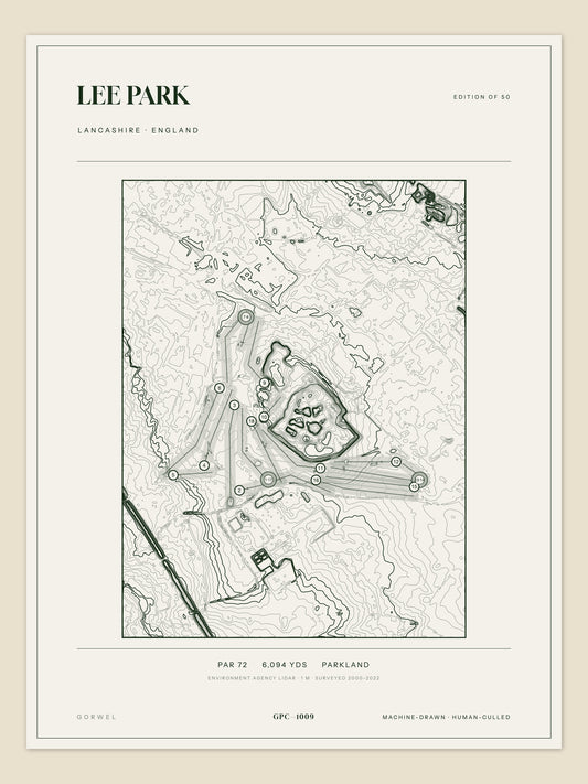 Lee Park, Lancashire topographic golf course print