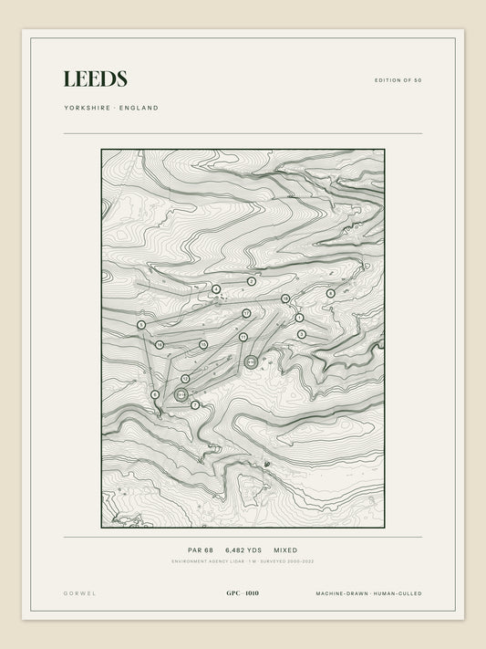 Leeds, Yorkshire topographic golf course print