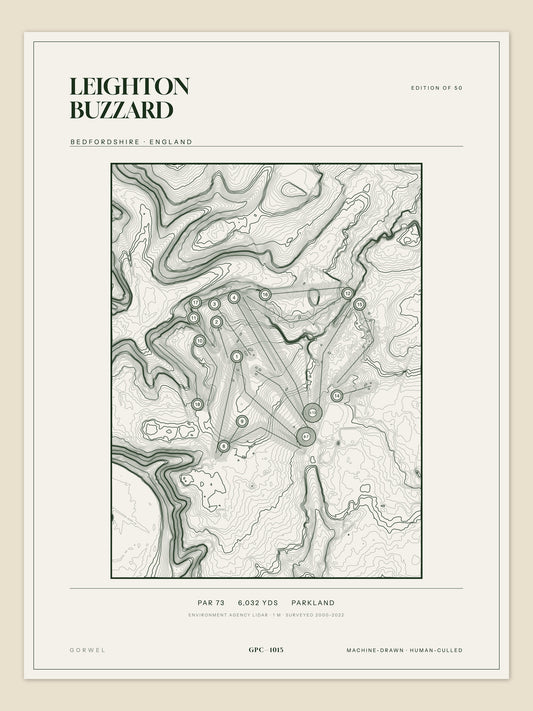 Leighton Buzzard, Bedfordshire topographic golf course print