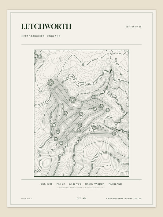 Letchworth, Hertfordshire topographic golf course print