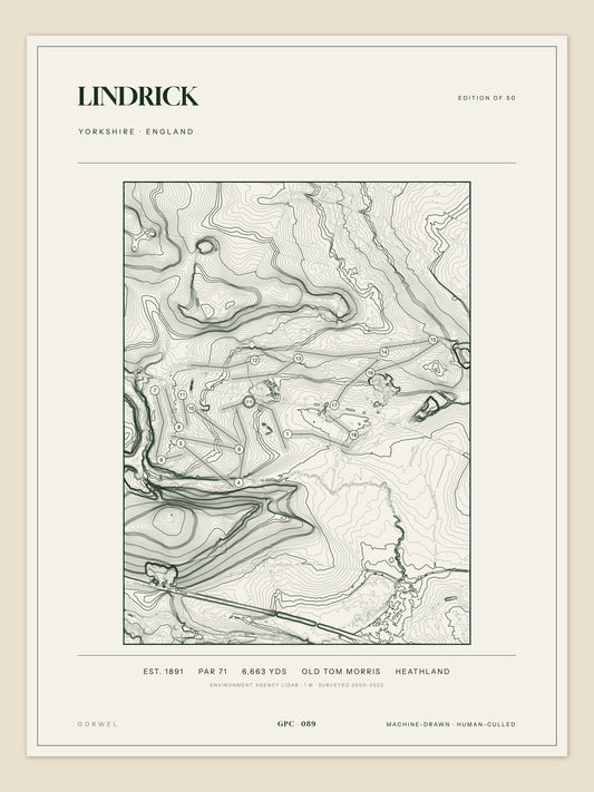Lindrick, Yorkshire topographic golf course print
