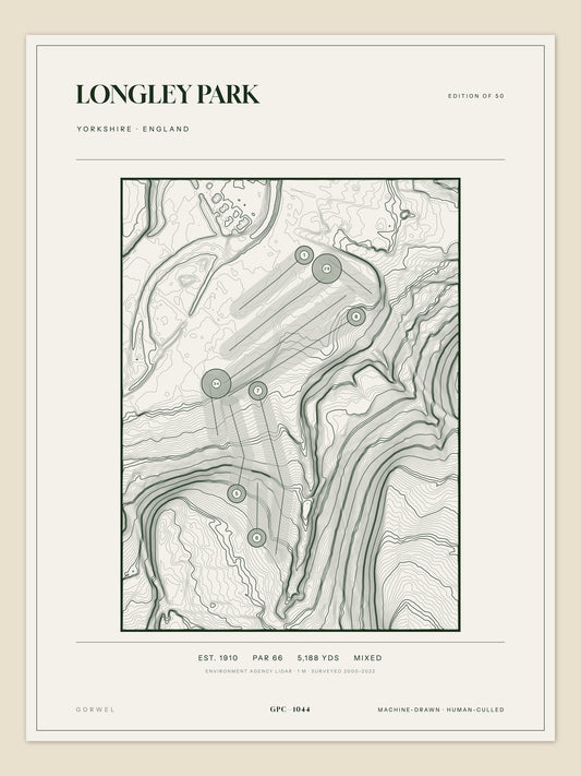 Longley Park, Yorkshire topographic golf course print