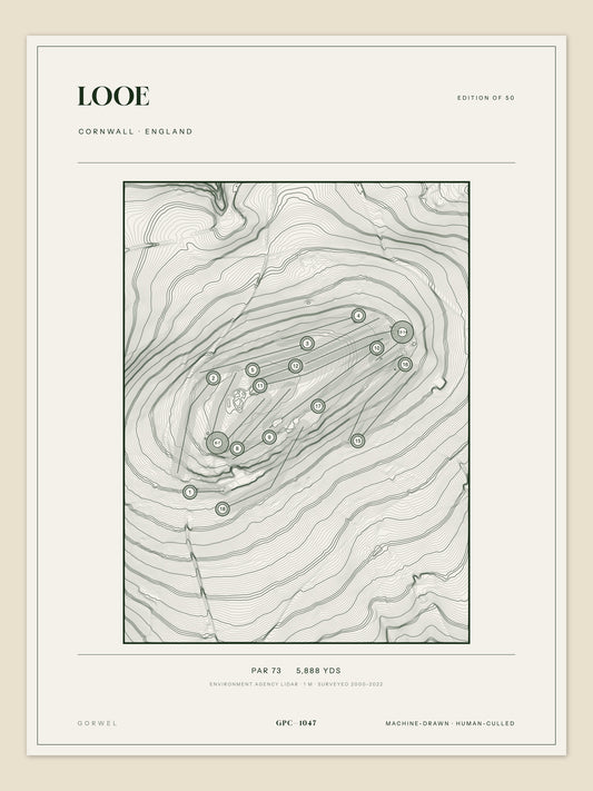 Looe, Cornwall topographic golf course print