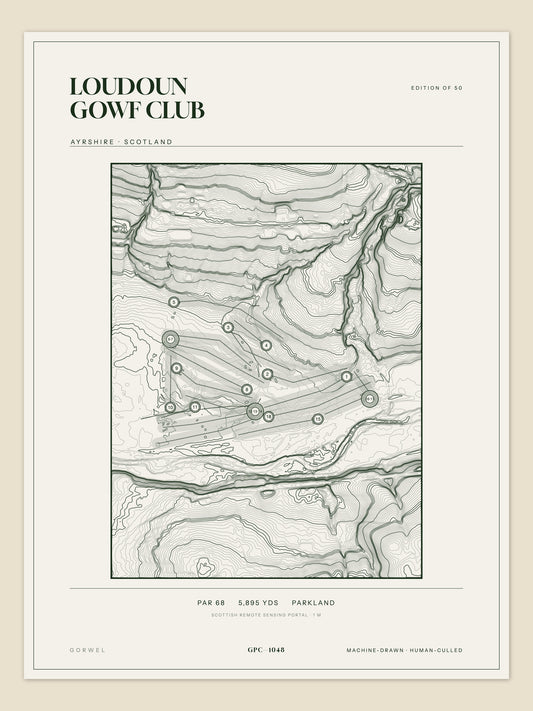 Loudoun Gowf Club topographic golf course print — unframed sheet — Gorwel Print Co