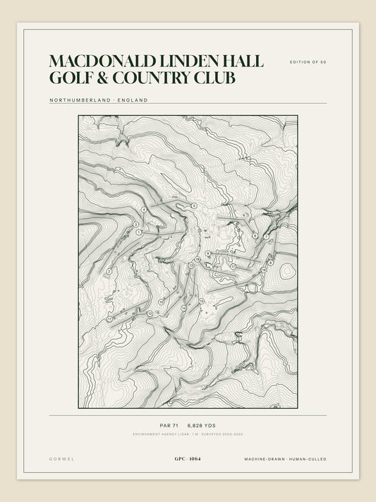 Macdonald Linden Hall Golf & Country Club, Northumberland topographic golf course print
