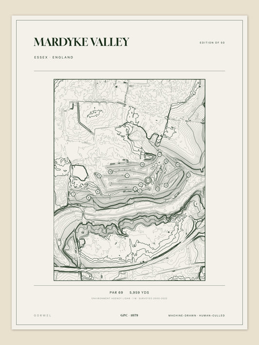 Mardyke Valley, Essex topographic golf course print