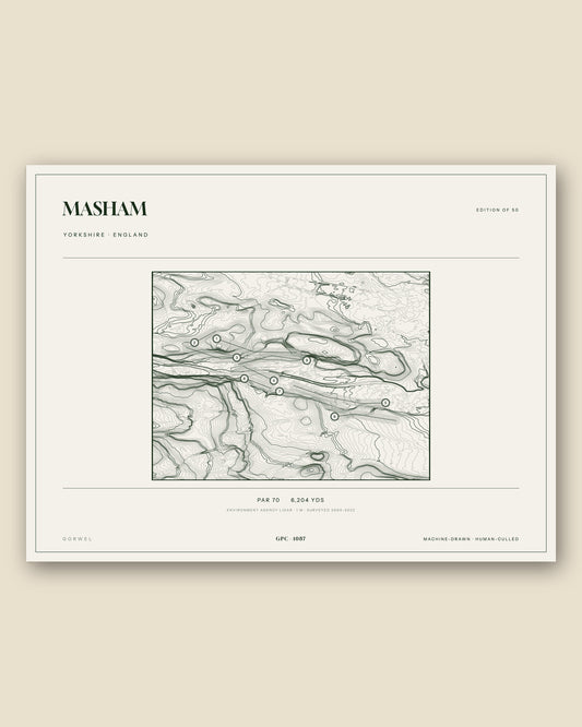 Masham, Yorkshire topographic golf course print
