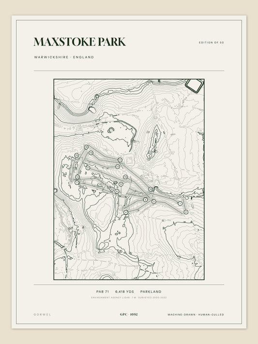 Maxstoke Park, Warwickshire topographic golf course print