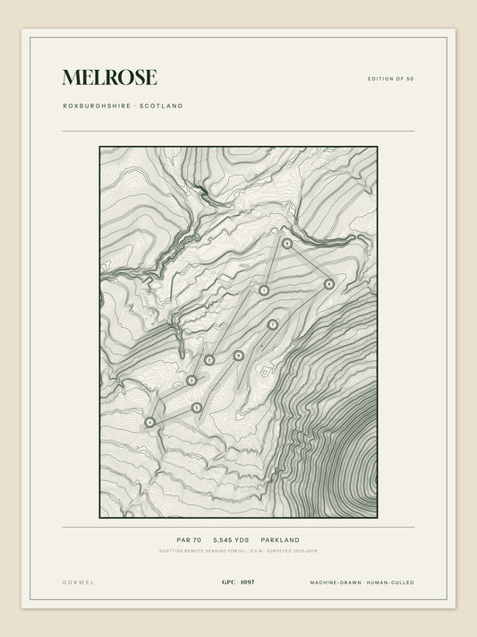 Melrose topographic golf course print — unframed sheet — Gorwel Print Co