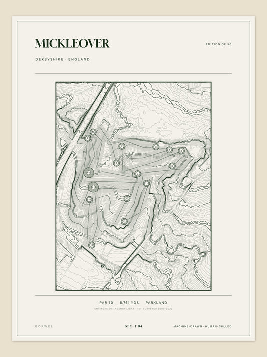 Mickleover, Derbyshire topographic golf course print