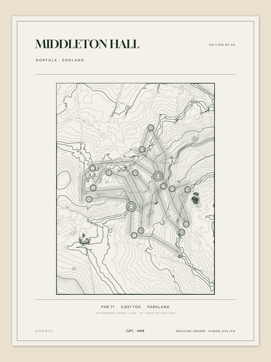 Middleton Hall, Norfolk topographic golf course print
