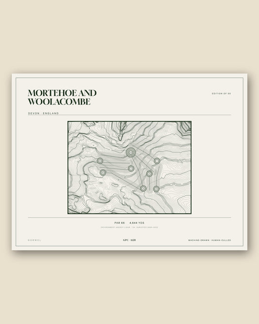 Mortehoe and Woolacombe, Devon topographic golf course print