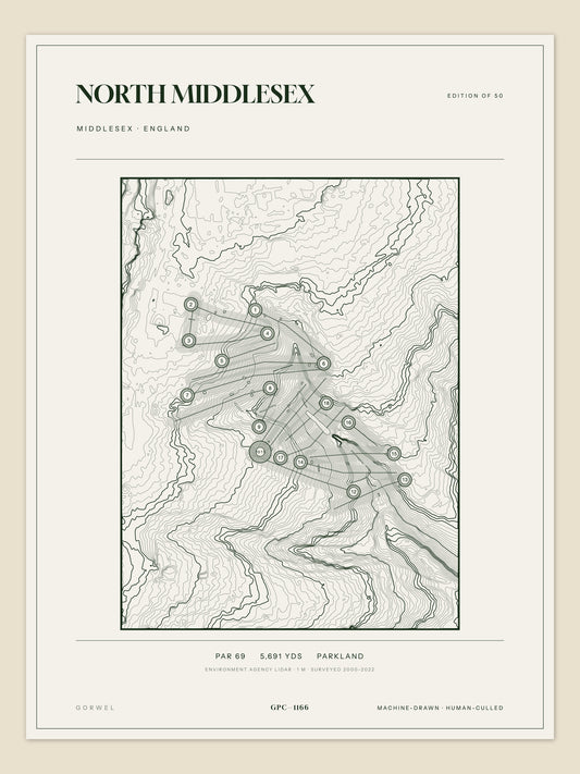 North Middlesex, Middlesex topographic golf course print