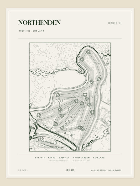 Northenden topographic golf course print — unframed sheet — Gorwel Print Co