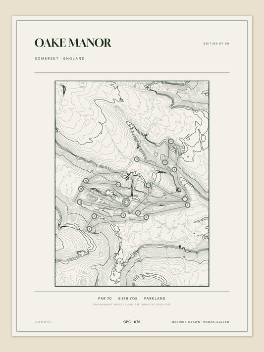 Oake Manor, Somerset topographic golf course print
