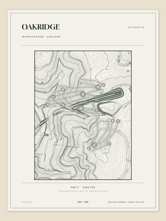 Oakridge, Warwickshire topographic golf course print