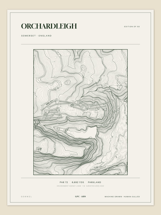 Orchardleigh topographic golf course print — unframed sheet — Gorwel Print Co