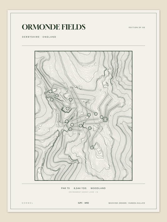 Ormonde Fields topographic golf course print — unframed sheet — Gorwel Print Co