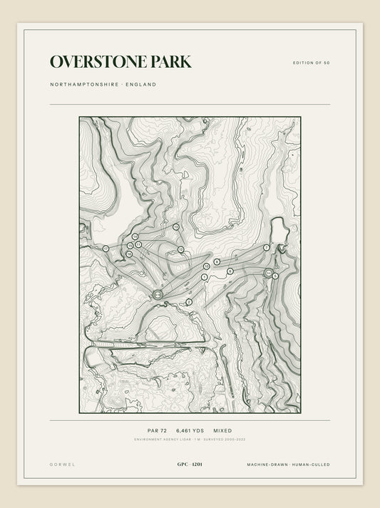 Overstone Park, Northamptonshire topographic golf course print