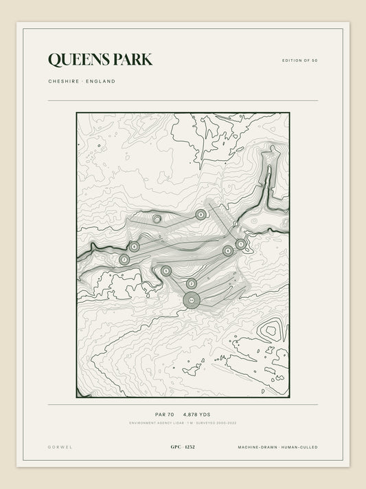 Queens Park, Cheshire topographic golf course print