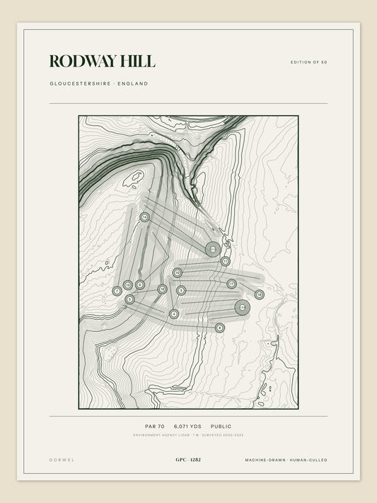 Rodway Hill, Gloucestershire topographic golf course print