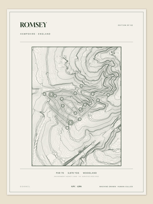 Romsey, Hampshire topographic golf course print