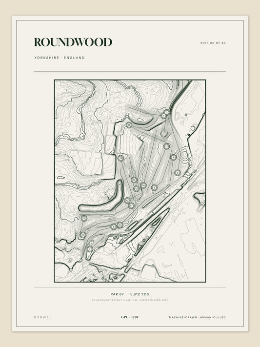 Roundwood topographic golf course print — unframed sheet — Gorwel Print Co