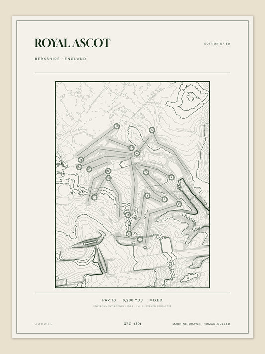 Royal Ascot topographic golf course print — unframed sheet — Gorwel Print Co