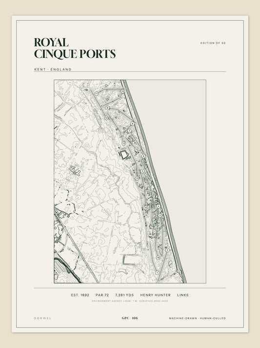 Royal Cinque Ports, Kent topographic golf course print