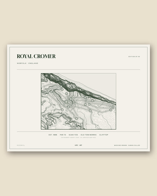 Royal Cromer, Norfolk topographic golf course print