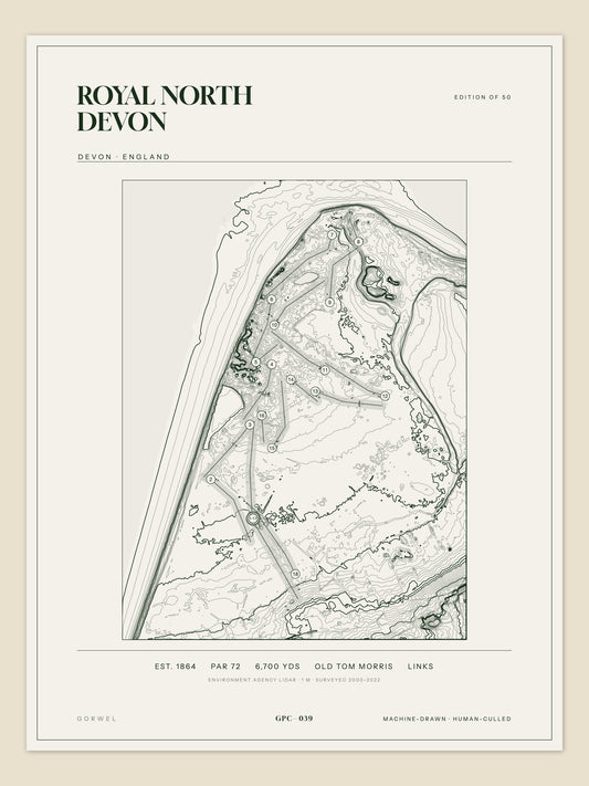 Royal North Devon, Devon topographic golf course print