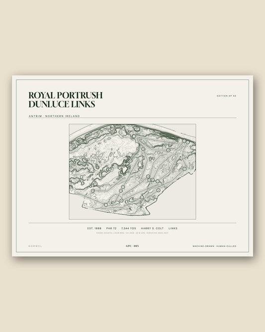 Royal Portrush Dunluce Links, Antrim topographic golf course print