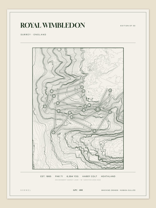Royal Wimbledon, Surrey topographic golf course print