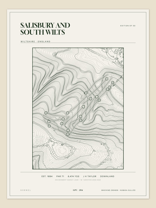 Salisbury and South Wilts, Wiltshire topographic golf course print