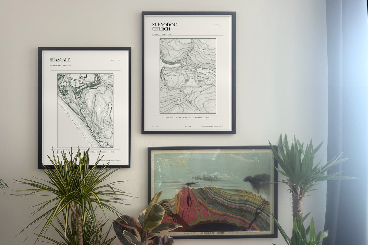 Seascale, Cumberland and prints, framed, gallery wall