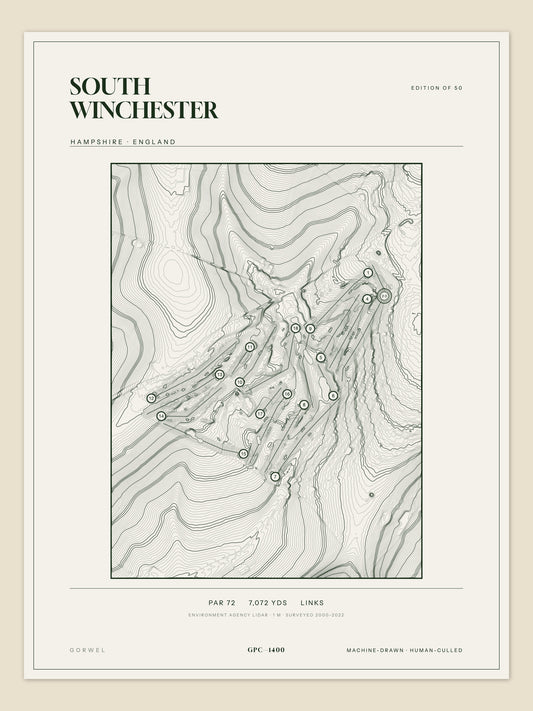 South Winchester, Hampshire topographic golf course print