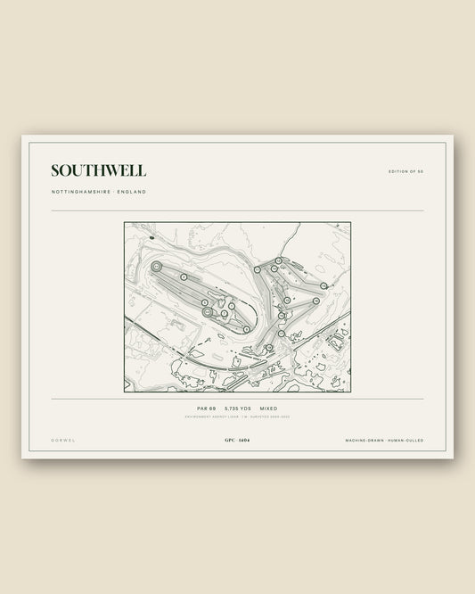 Southwell, Nottinghamshire topographic golf course print