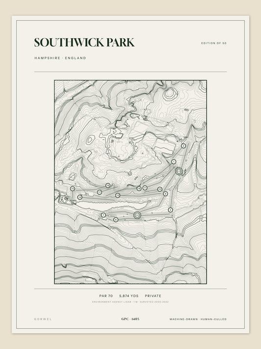 Southwick Park, Hampshire topographic golf course print