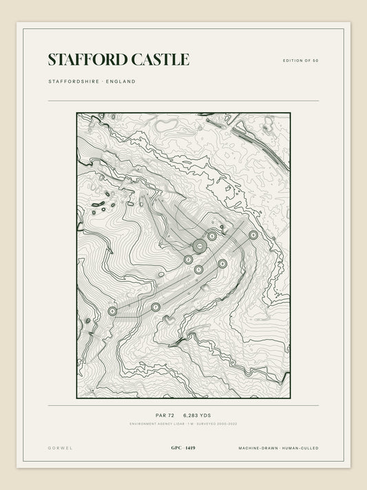 Stafford Castle, Staffordshire topographic golf course print