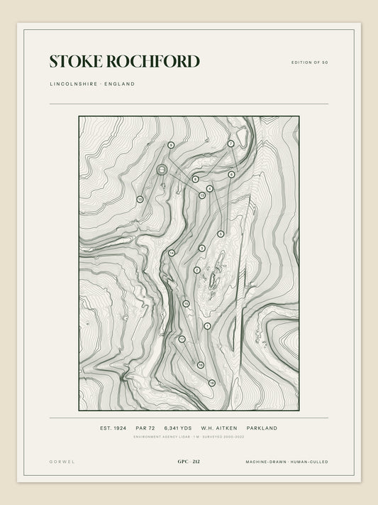 Stoke Rochford, Lincolnshire topographic golf course print
