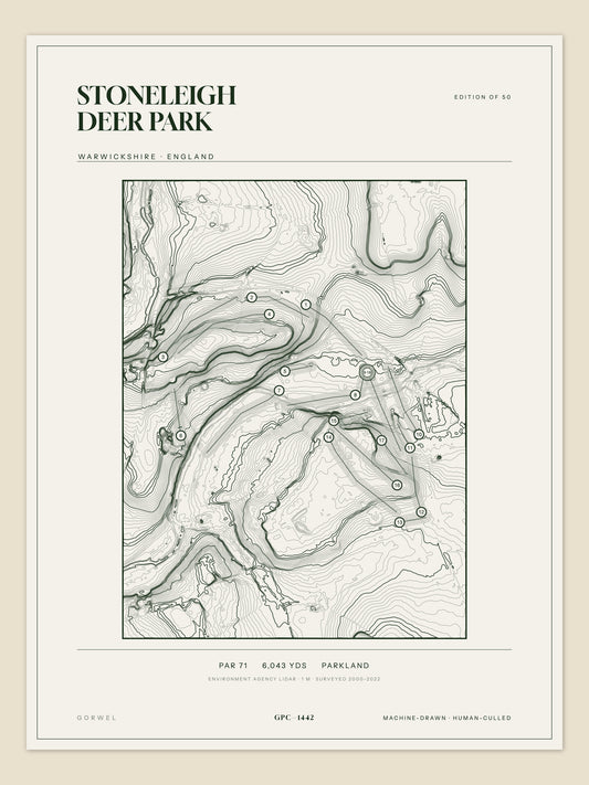 Stoneleigh Deer Park, Warwickshire topographic golf course print