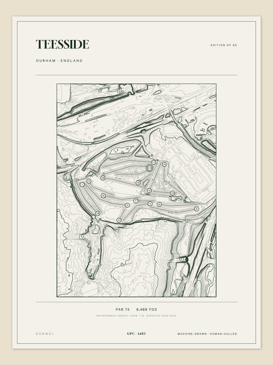 Teesside, Durham topographic golf course print
