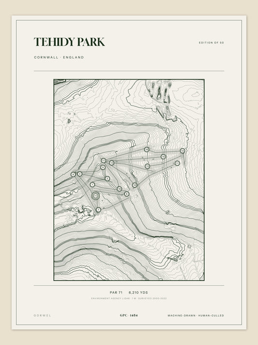 Tehidy Park, Cornwall topographic golf course print
