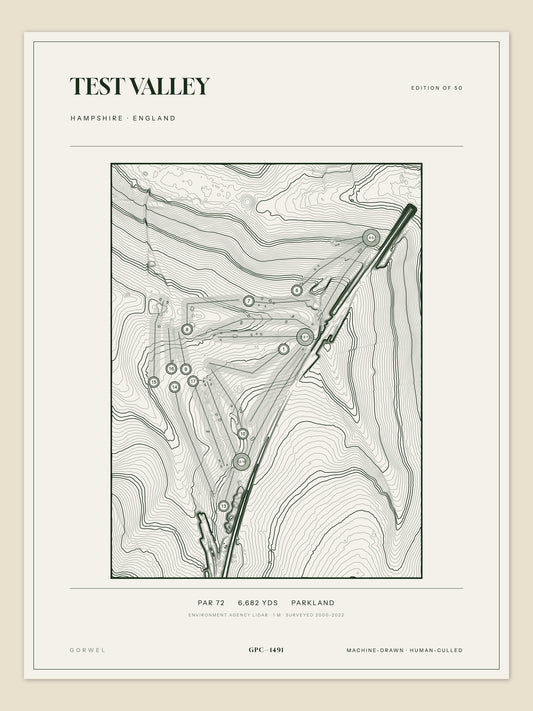 Test Valley, Hampshire topographic golf course print