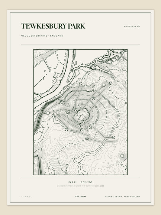 Tewkesbury Park topographic golf course print — unframed sheet — Gorwel Print Co