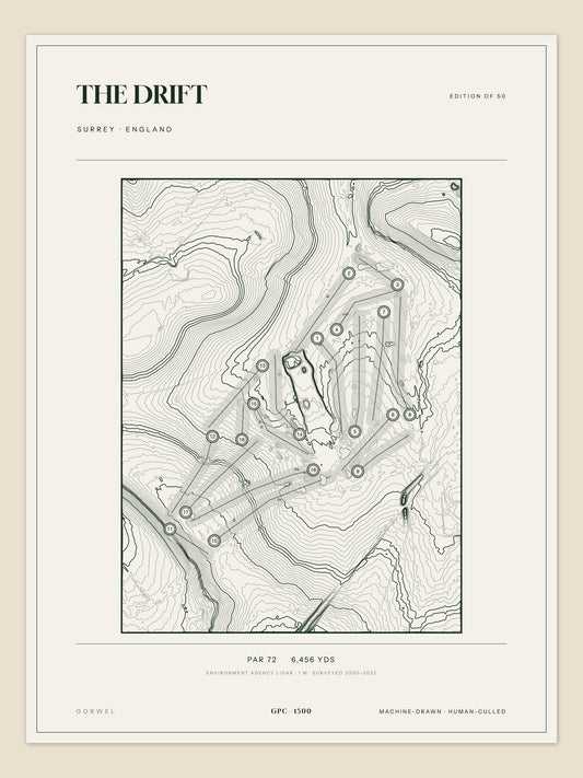 The Drift, Surrey topographic golf course print