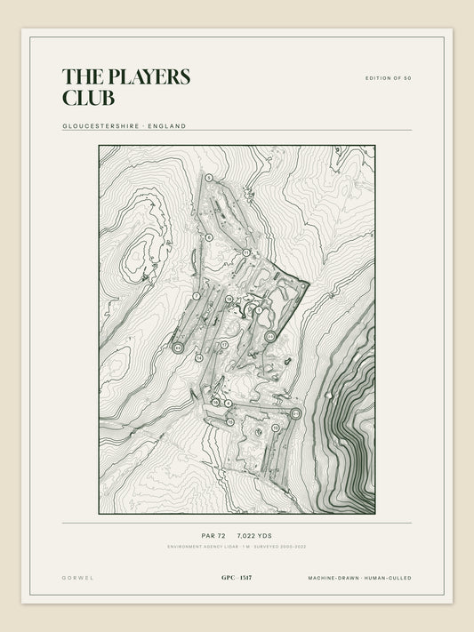 The Players Club, Gloucestershire topographic golf course print