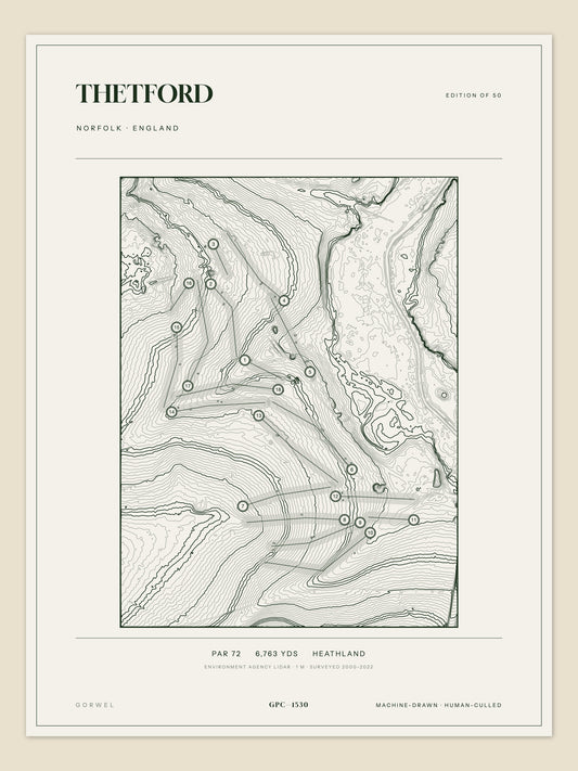 Thetford, Norfolk topographic golf course print